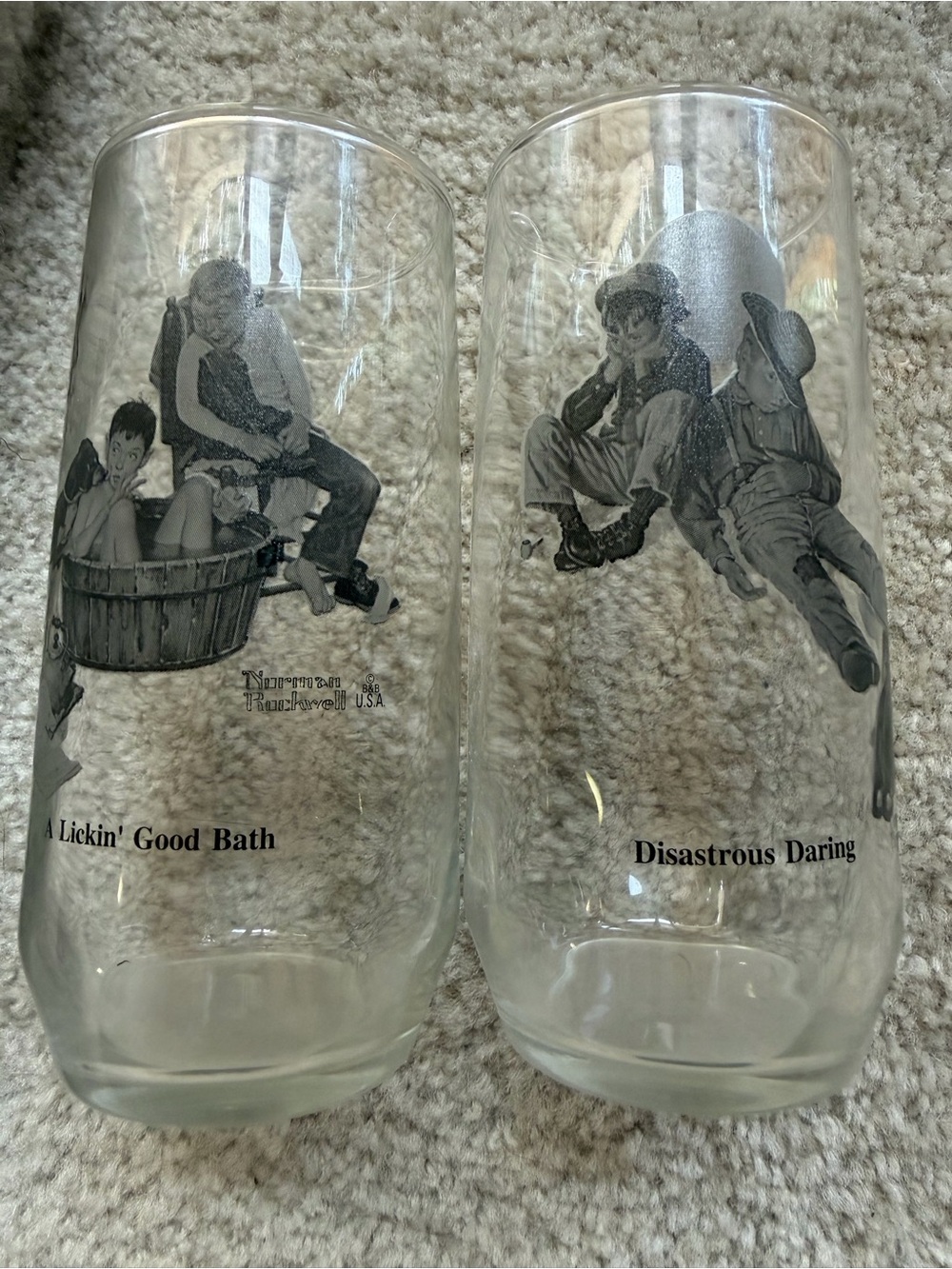 Vintage Norman Rockwell Libbey Glass Tumblers - Set of 2
